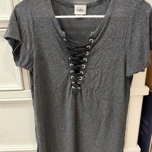 Daytrip Charcoal Lace-Up Short Sleeve Top